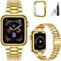 Solid Stainless Steel Band Compatible with Apple Watch 44Mm(Series 6/5/4/SE), 42Mm (Series 3/2/1), Metal Strap with Soft TPU Case for Iwatch Bands for Women and Men, Gold