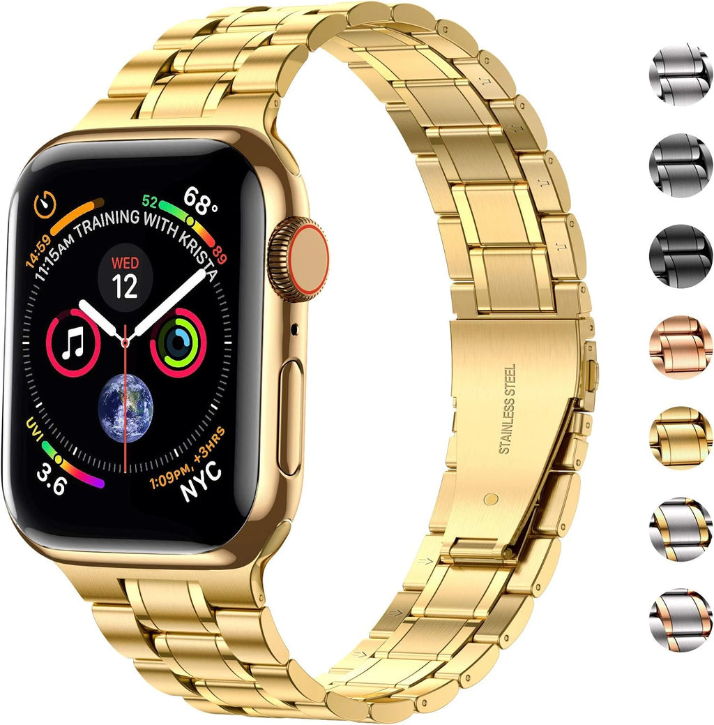 Solid Stainless Steel Band Compatible with Apple Watch 44Mm(Series 6/5/4/SE), 42Mm (Series 3/2/1), Metal Strap with Soft TPU Case for Iwatch Bands for Women and Men, Gold