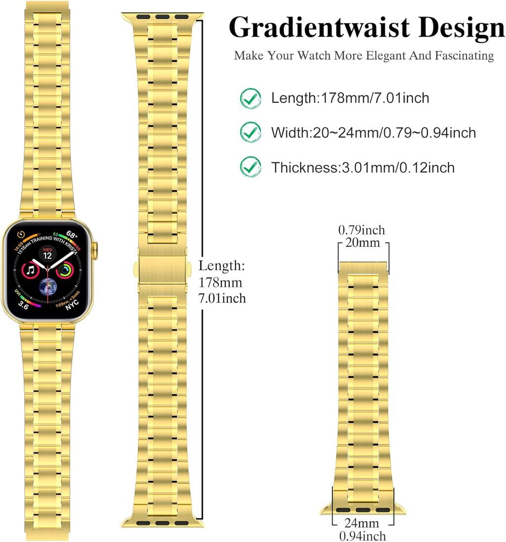 Solid Stainless Steel Band Compatible with Apple Watch 44Mm(Series 6/5/4/SE), 42Mm (Series 3/2/1), Metal Strap with Soft TPU Case for Iwatch Bands for Women and Men, Gold